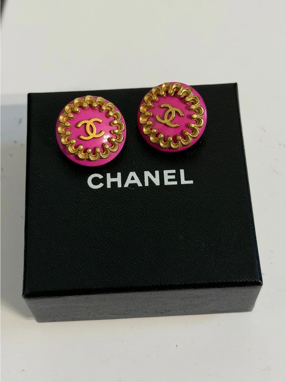 CHANEL Vintage Pink CC Gold Accent Clip On Stud Earrings